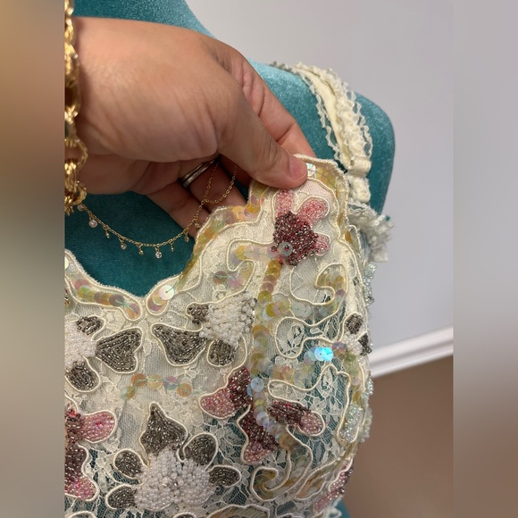 Vintage Rare Gold Label  1990s Ivory Hand-Beaded Lace Corset Bustier‎ - Picture 8 of 13